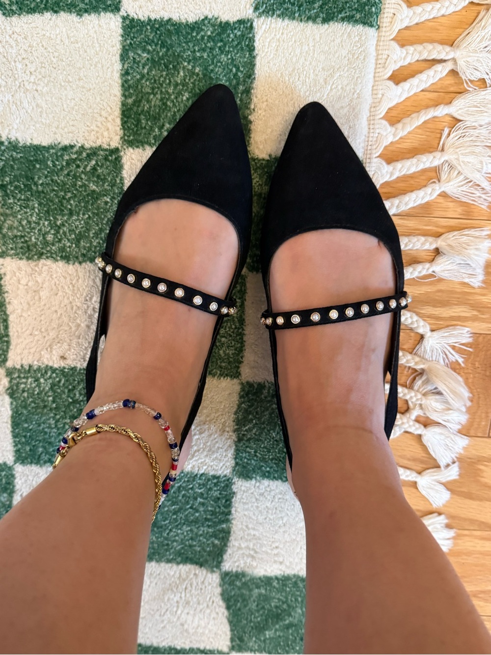 Ann Taylor Black Studded Mary Jane slingback Flats - Women's Elegant Pointed Toe